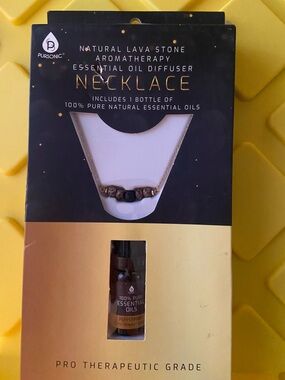 Pursonic Natural Lava Stone Aromatherapy Necklace - Black/Bronze